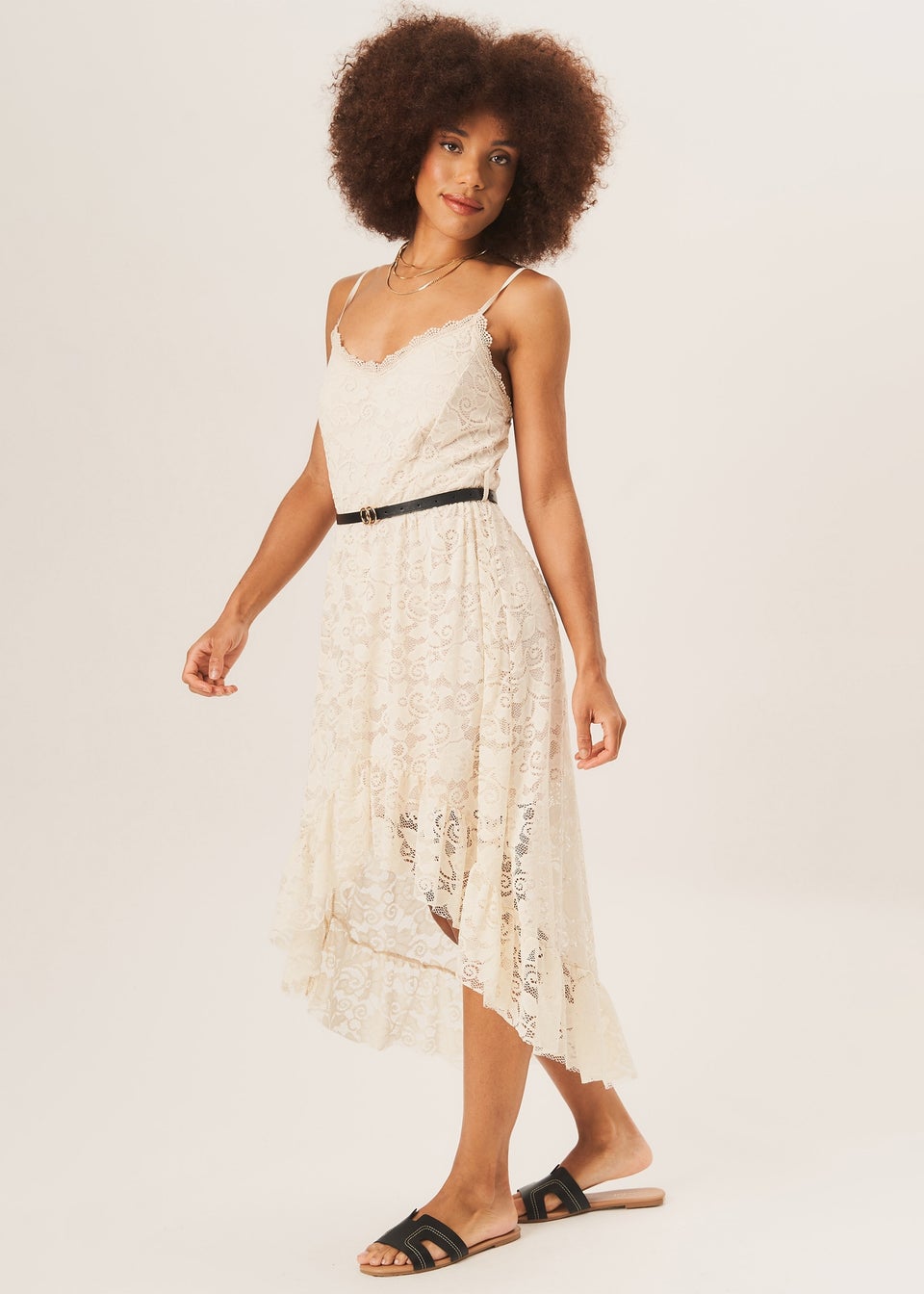 Gini London Beige Strappy Corset Belted Midi Dress