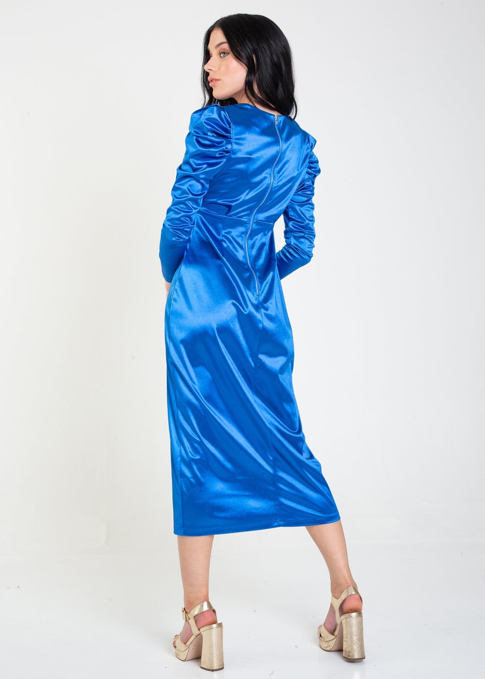 Gini London Cobalt Blue V Neck Structured Jersey Midaxi Dress