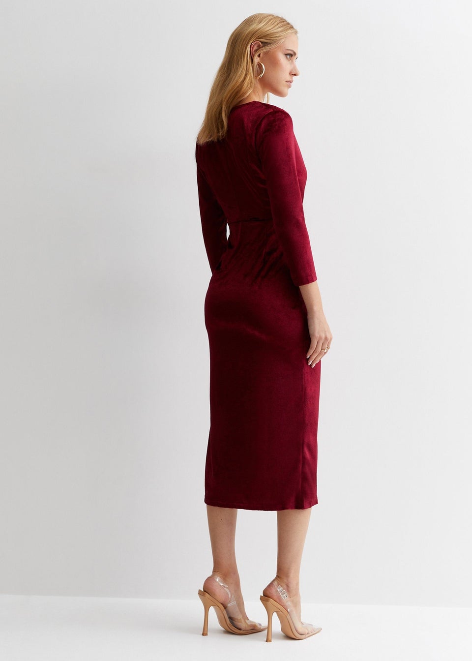 Gini London Burgundy Velvet Wrap Top Skater Midi Dress