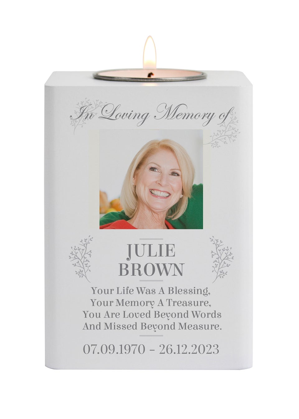 Personalised Memento Company Memorial Photo Upload Wooden Light Holder