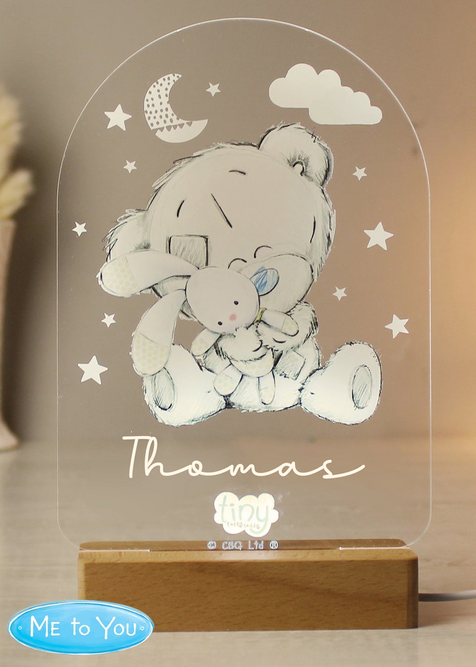 Personalised Memento Company Tiny Tatty Teddy Wooden Based LED Light