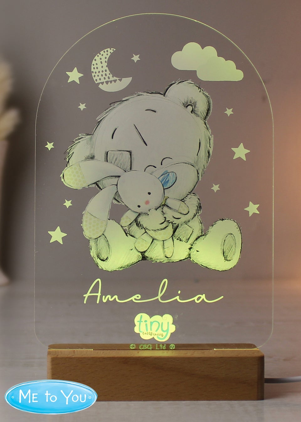 Personalised Memento Company Tiny Tatty Teddy Wooden Based LED Light
