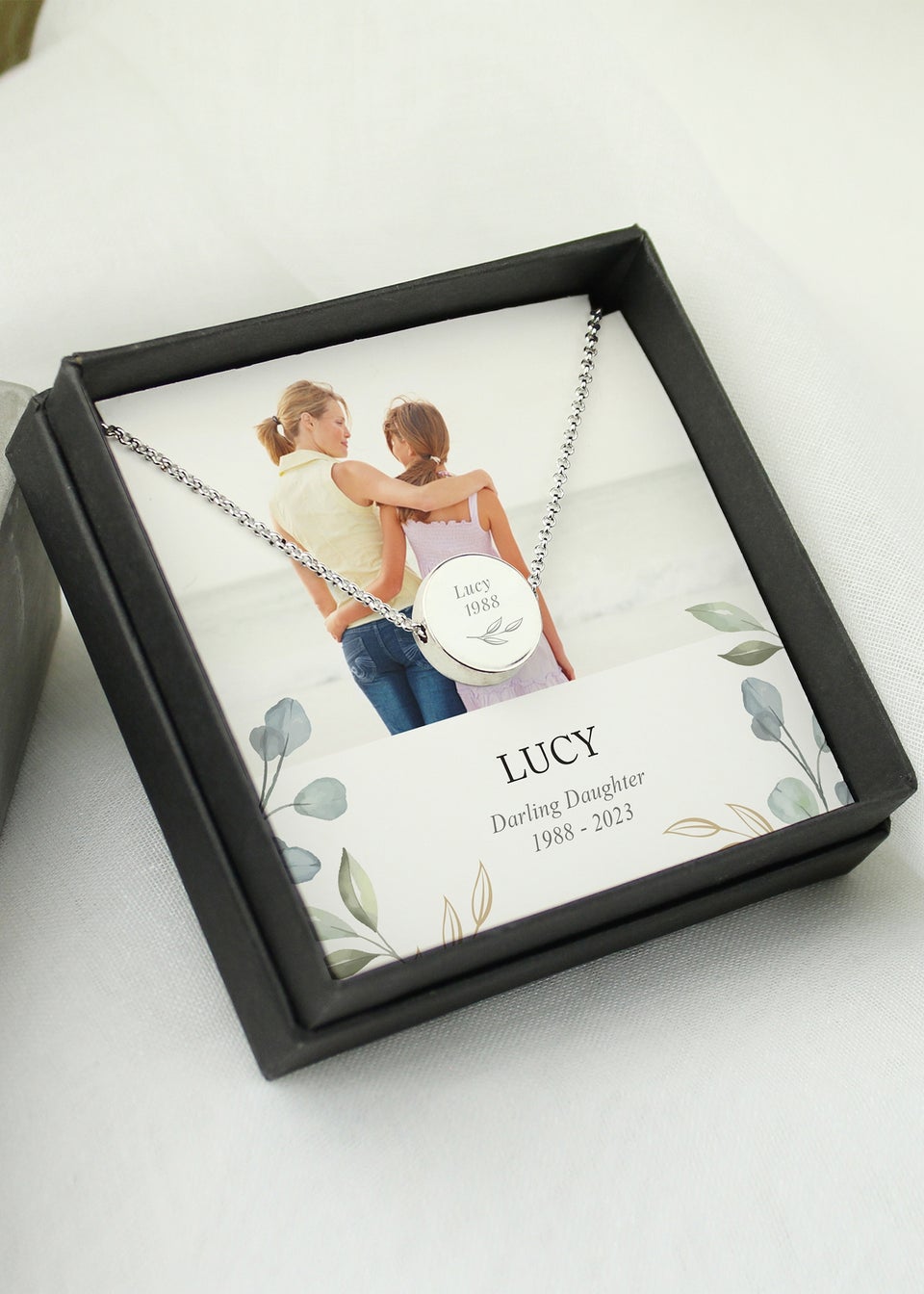 Personalised Memento Company Botanical Memorial Photo Upload Necklace and Box
