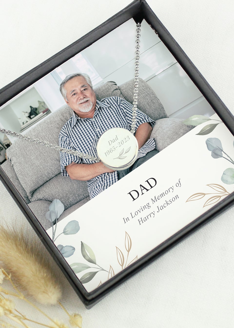 Personalised Memento Company Botanical Memorial Photo Upload Necklace and Box