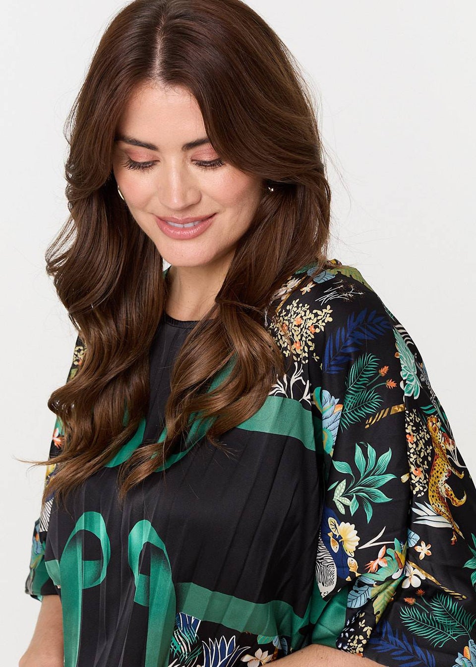 Izabel London Black Printed Satin Oversized Blouse