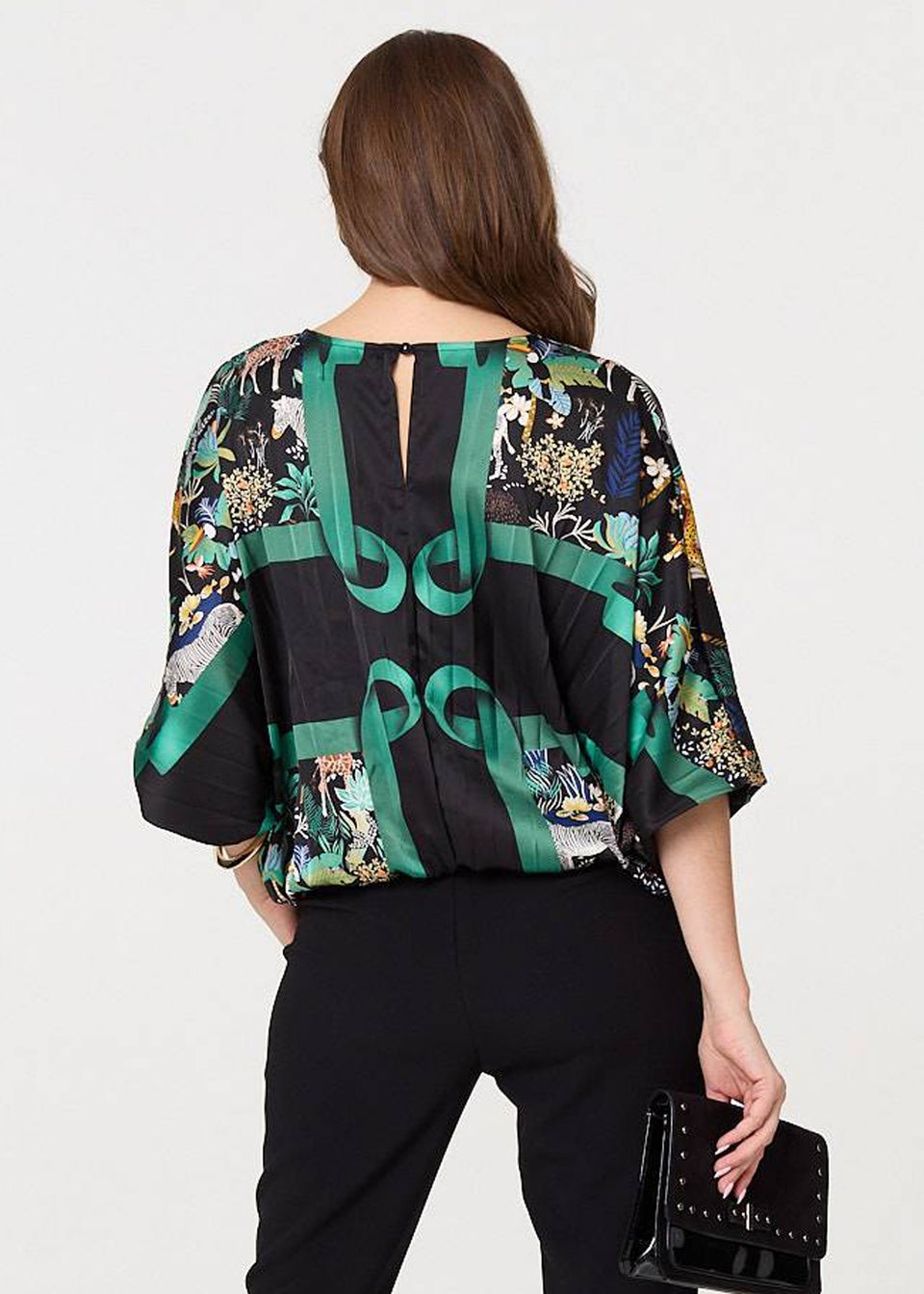 Izabel London Black Printed Satin Oversized Blouse