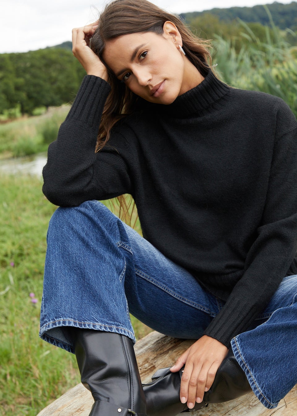 Threadbare Black Lucie Oversized Roll Neck Knitted Jumper Matalan