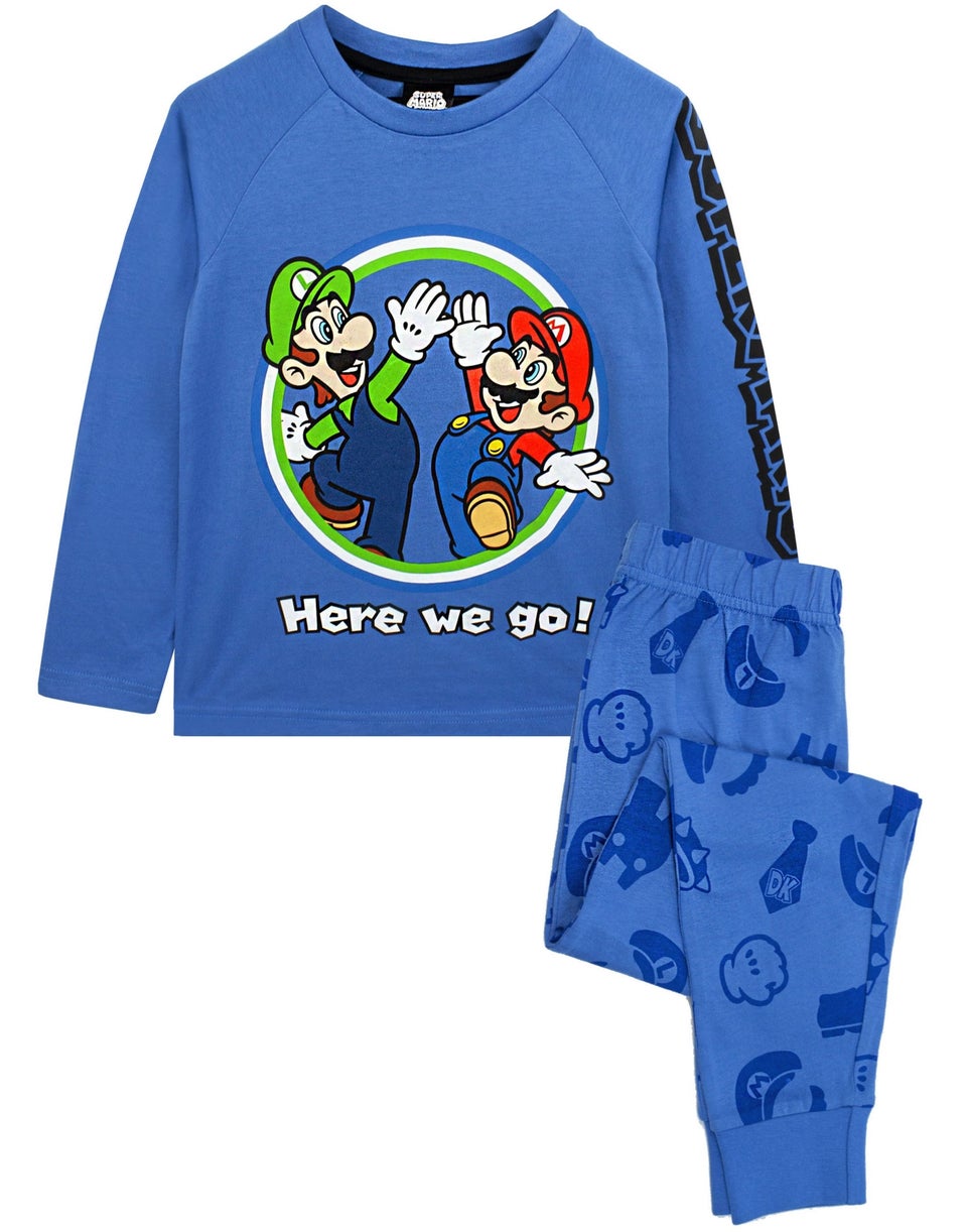 Nintendo Boys Blue Mario Luigi Pyjama Set 5 14 Years