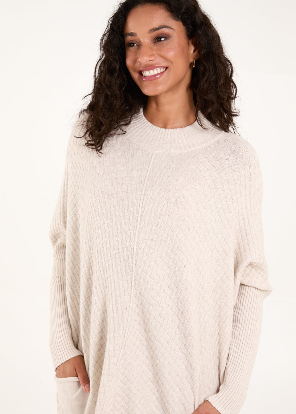 Blue Vanilla Stone Basket Weave High Neck Jumper