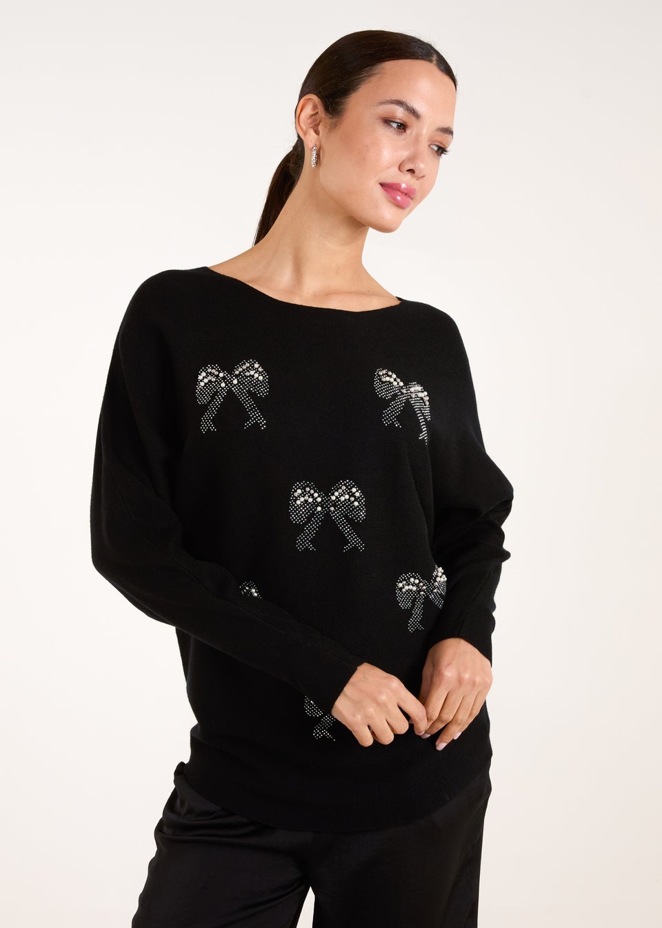 Blue Vanilla Black Embellished Bows Knitted Jumper Matalan