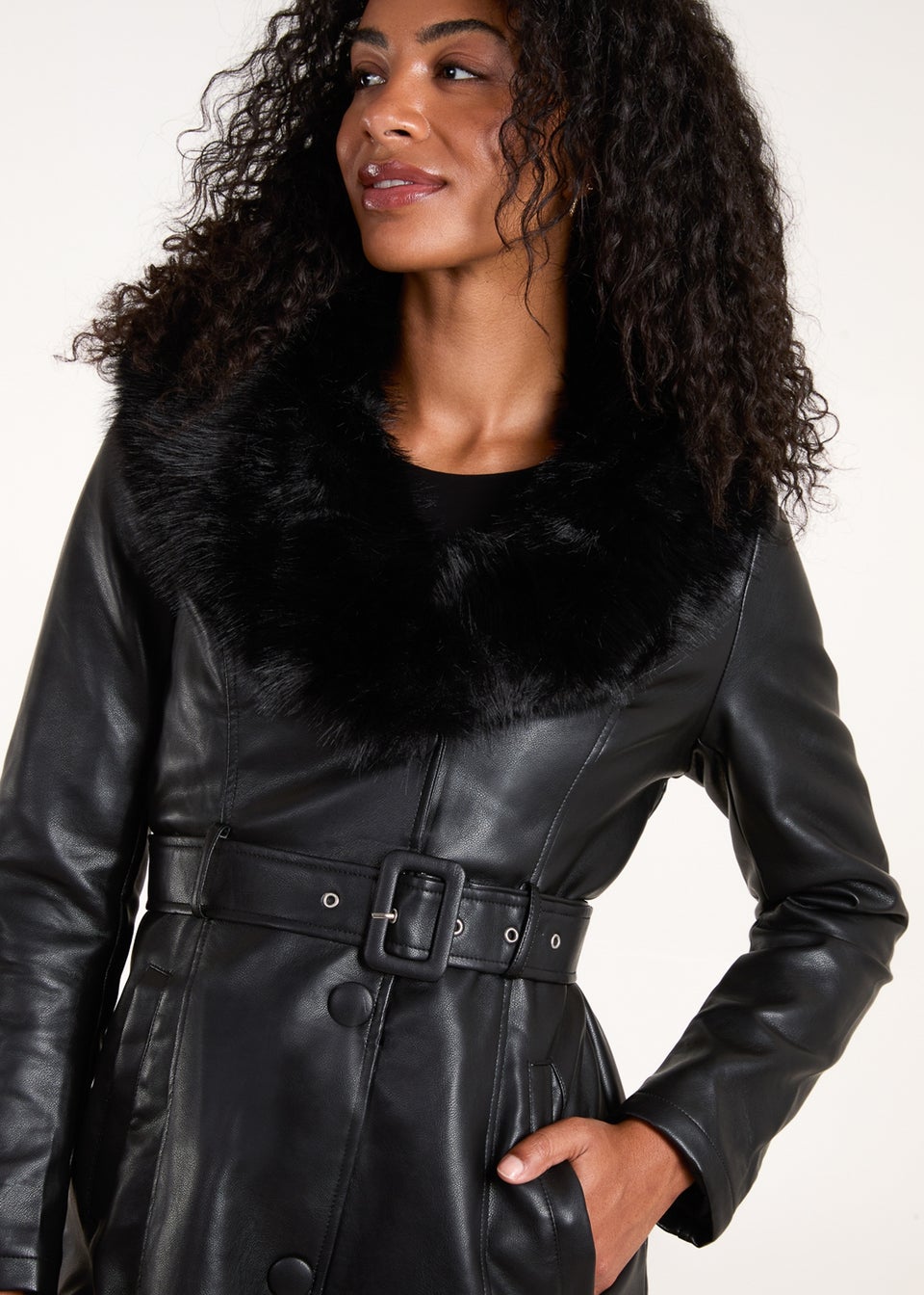 Blue Vanilla Black Faux Fur Longline Coat Matalan