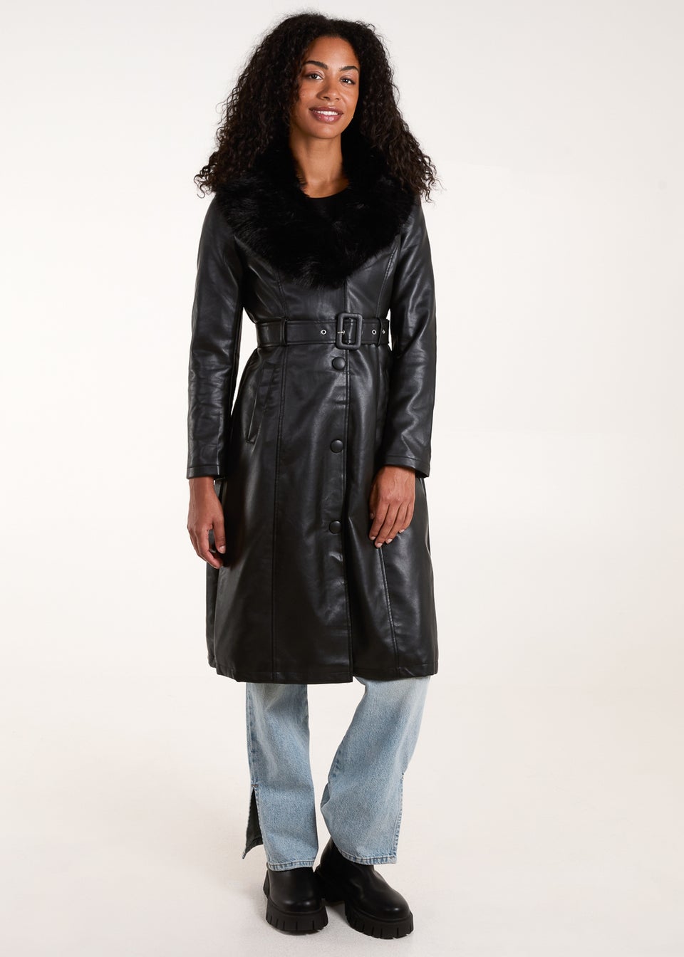 Blue Vanilla Black Faux Fur Longline Coat Matalan