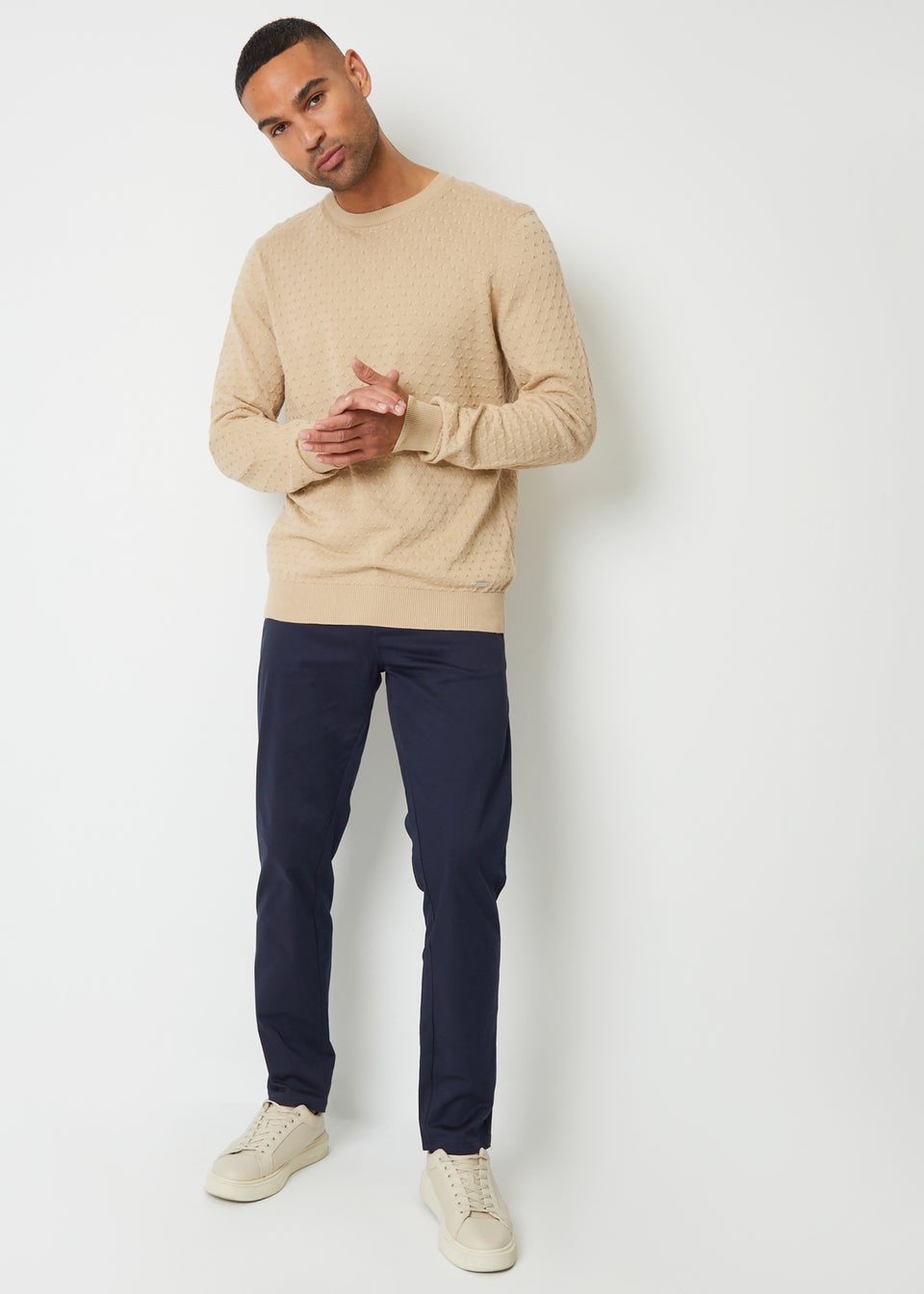 Threadbare Natural Mini Cable Textured Knit Crew Neck Jumper