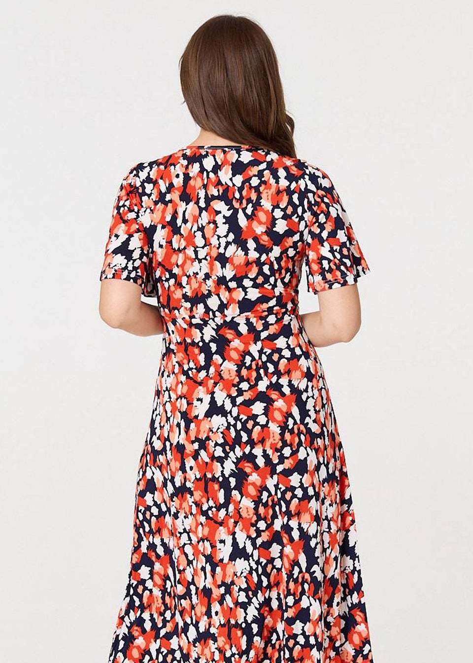 Izabel London Orange Animal Print V-Neck Midi Wrap Dress