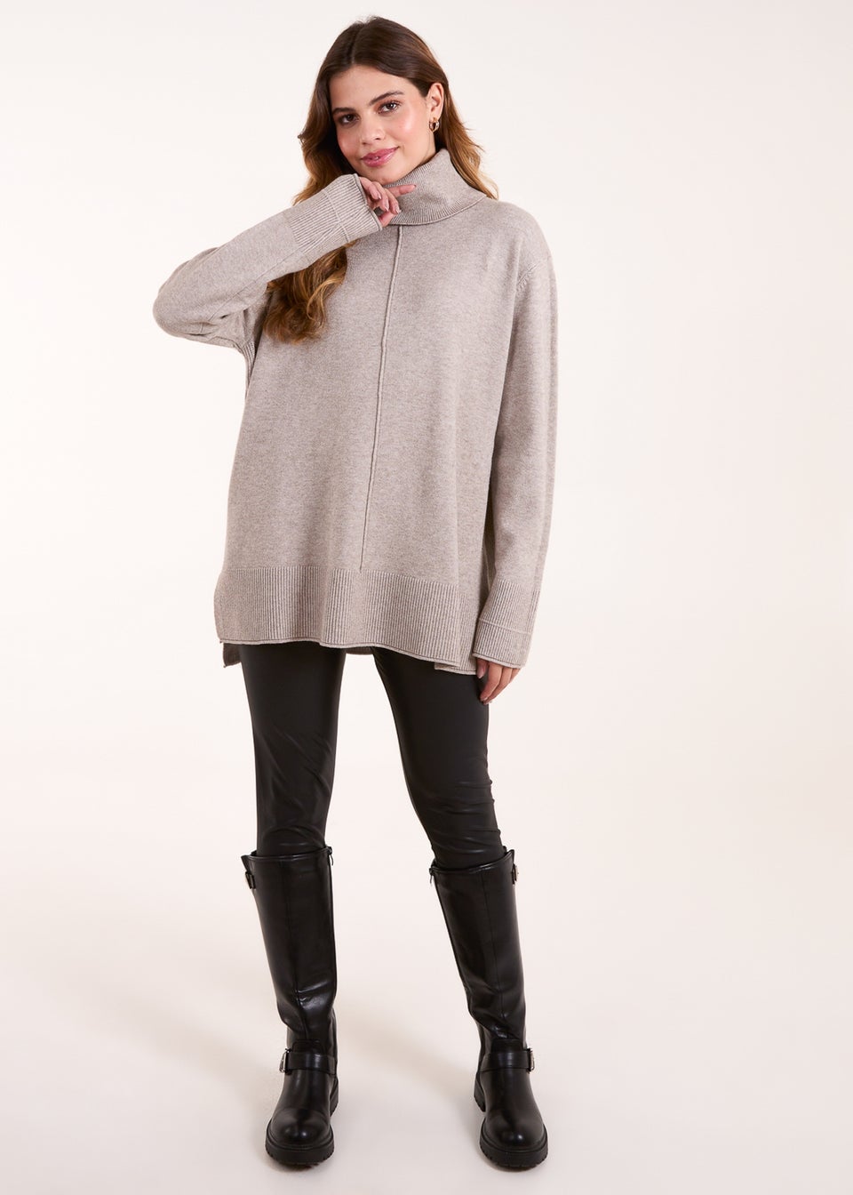 Blue Vanilla Brown Roll Neck Jumper With Front Seam Detail