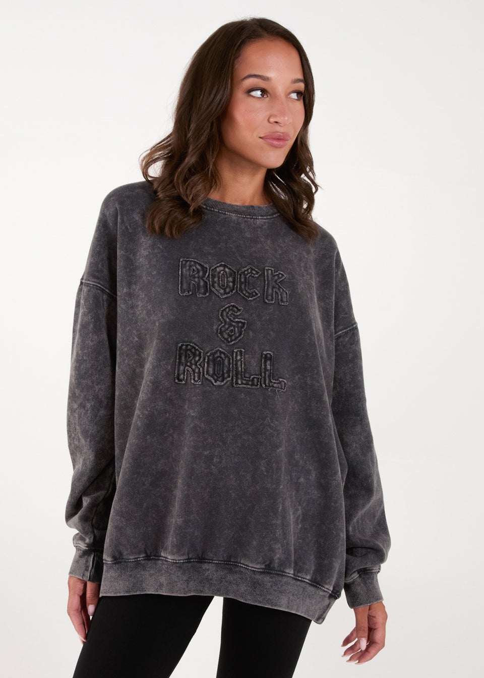 Blue Vanilla Charcoal Rock & Roll Slogan Oversized Sweatshirt