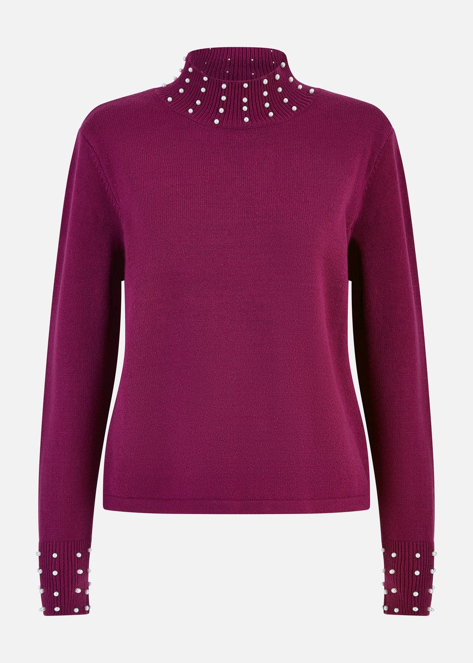 Mela Plum Pearl Detail High Neck Jumper