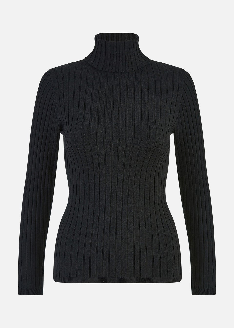 Mela Black Ribbed Knit Roll Neck Jumper