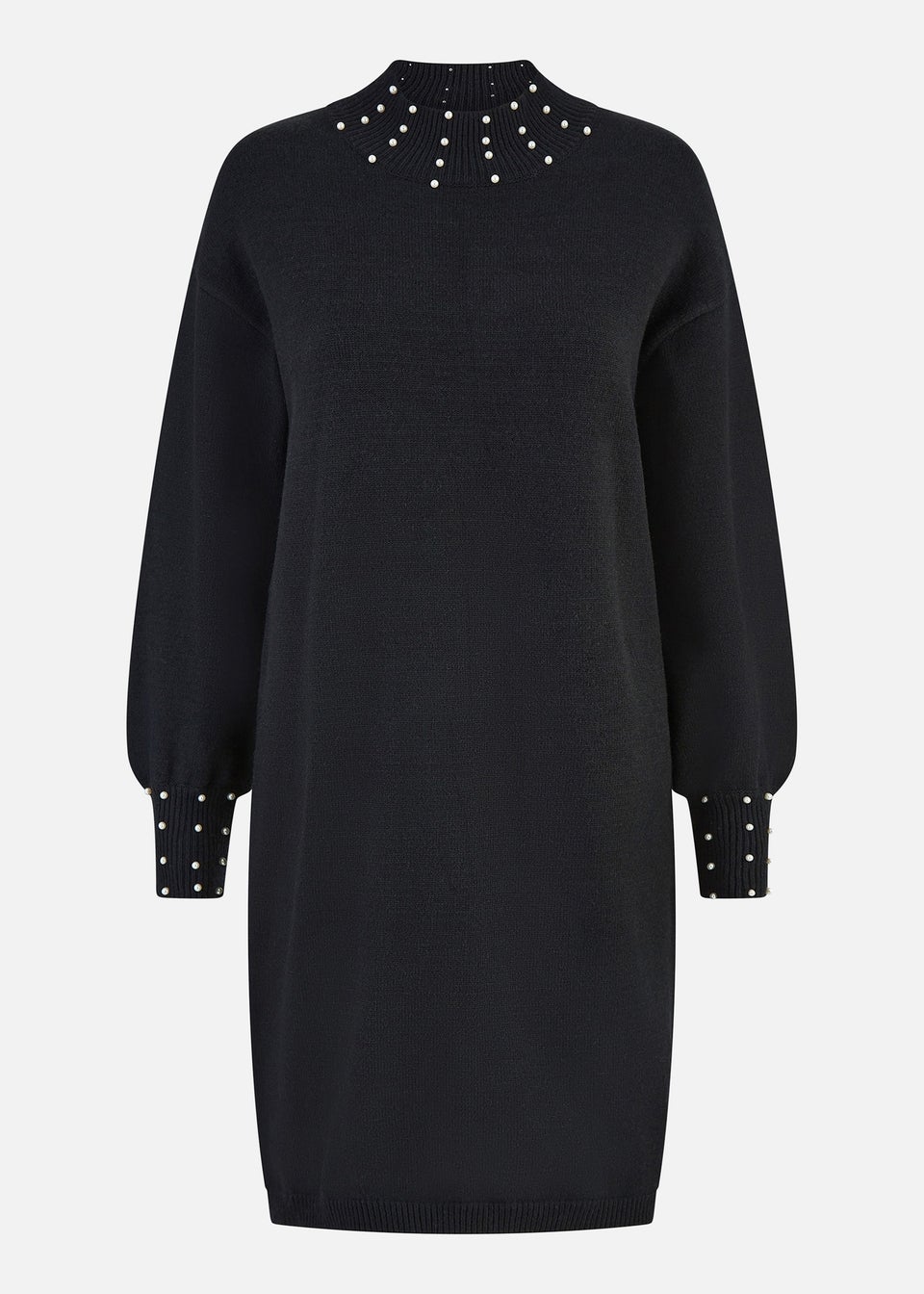 Mela Black Pearl Detail Knitted Relaxed Jumper Dress