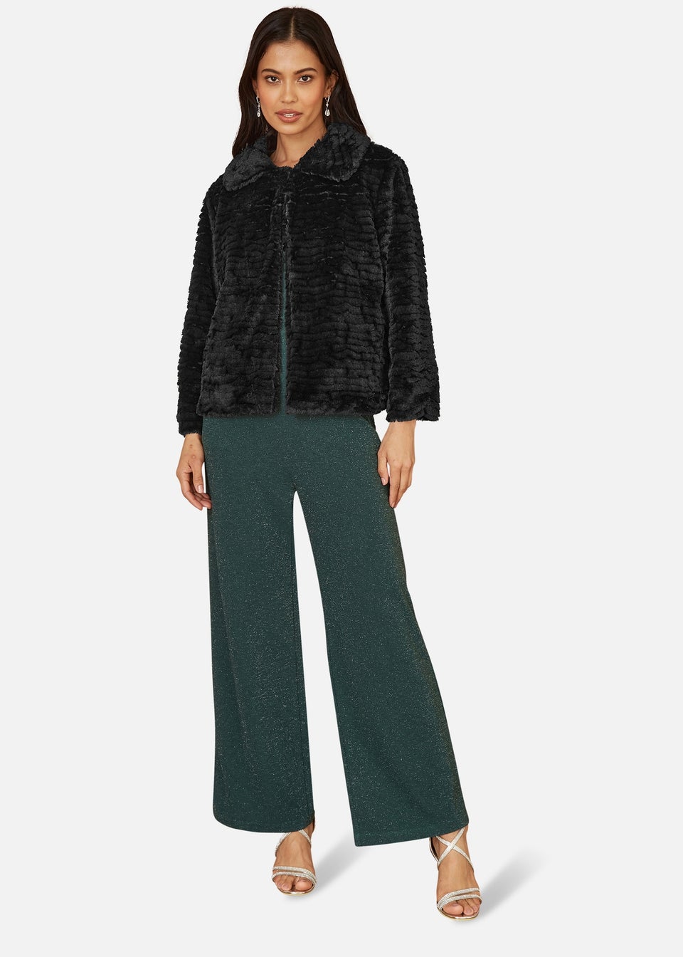 Mela Black Faux Fur Short Jacket Matalan