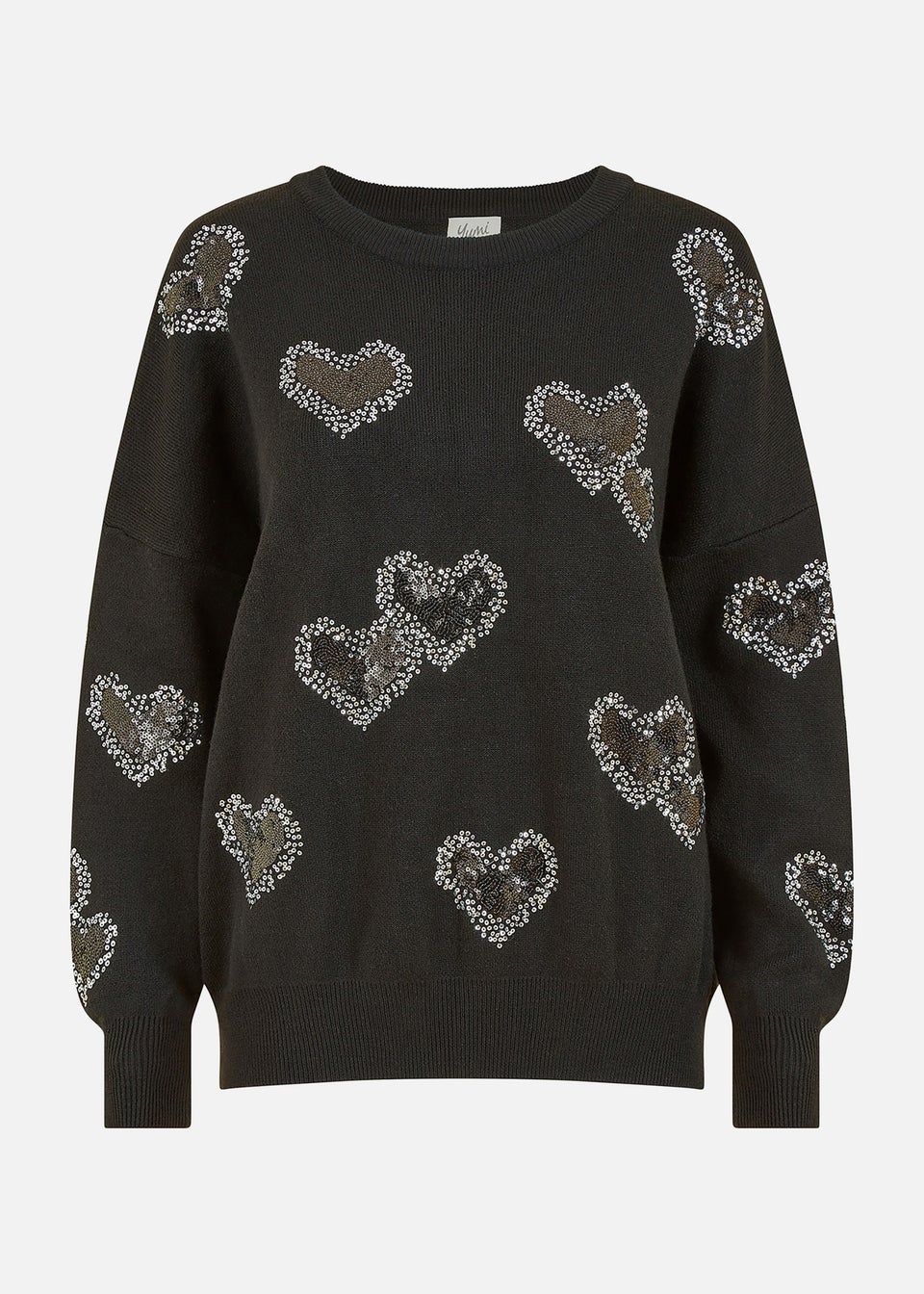 Yumi Black Sequin Heart Relaxed Jumper