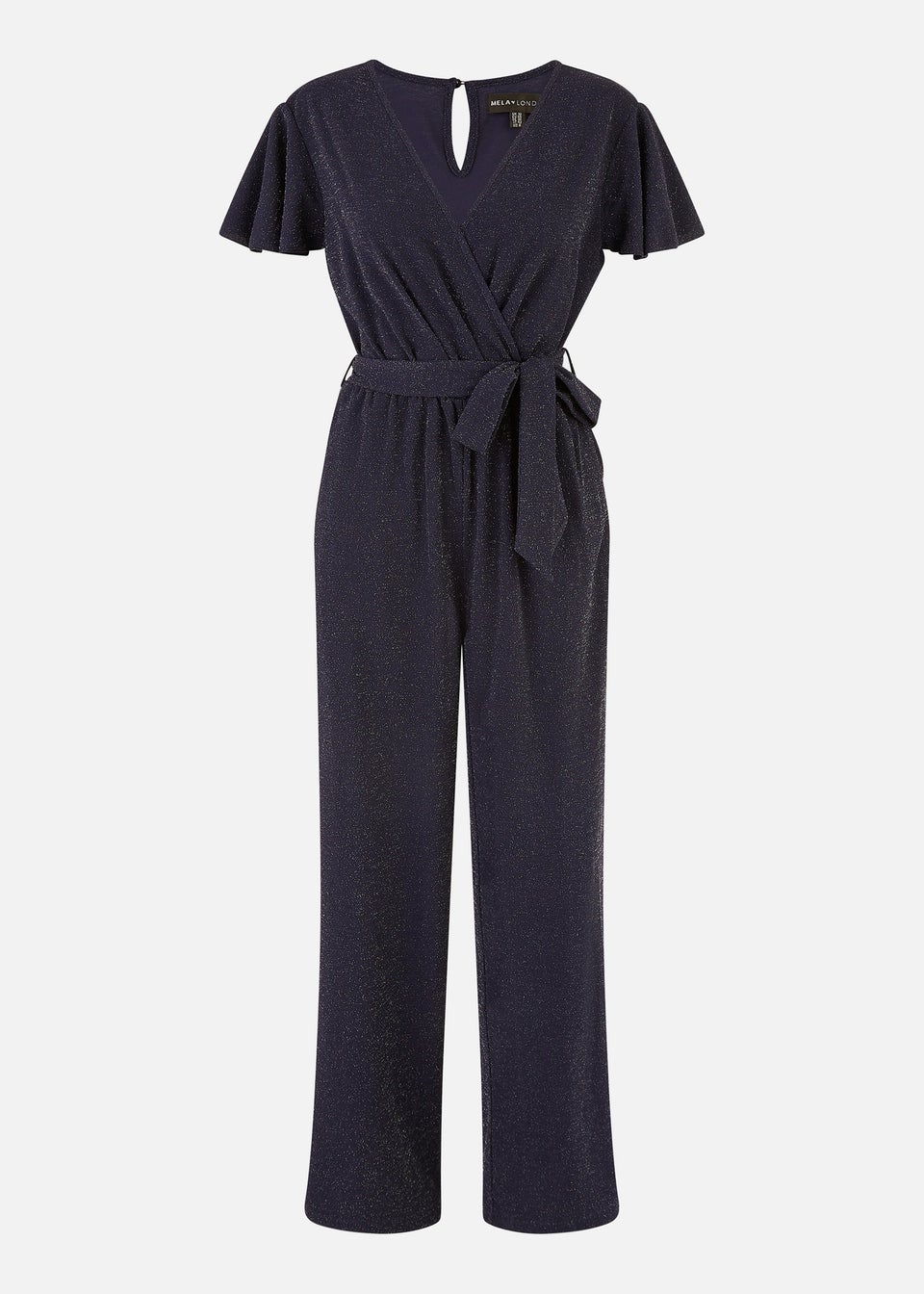 Yumi Navy Sparkle Stretch Wrap Over Jumpsuit