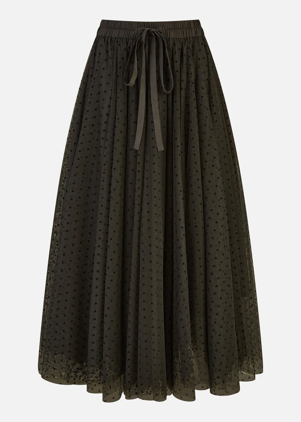 Yumi Black Mesh Heart Print Tulle Skirt