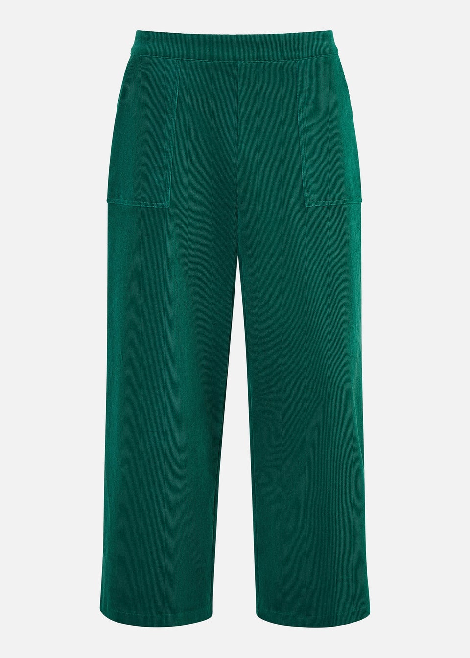 Yumi Green Cord Cropped Wide Leg Trousers With Pockets