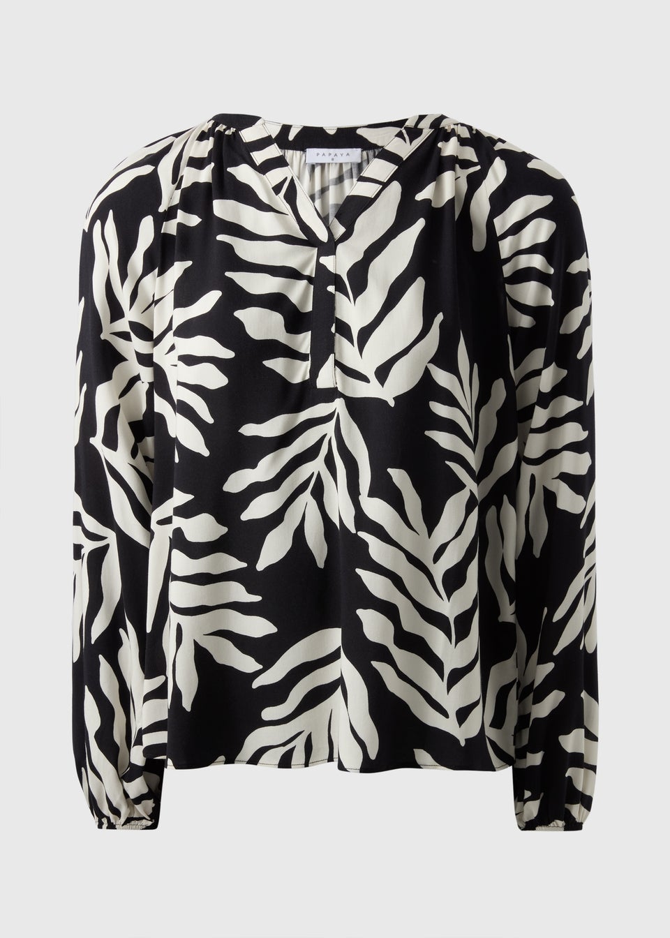 Black Monochrome Leaf V-Neck Blouse