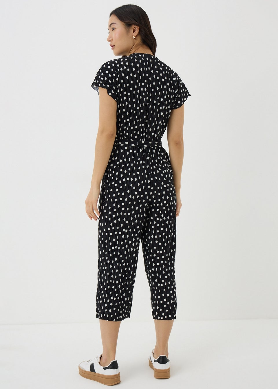 Black Monochrome Spot Plisse Culotte Jumpsuit