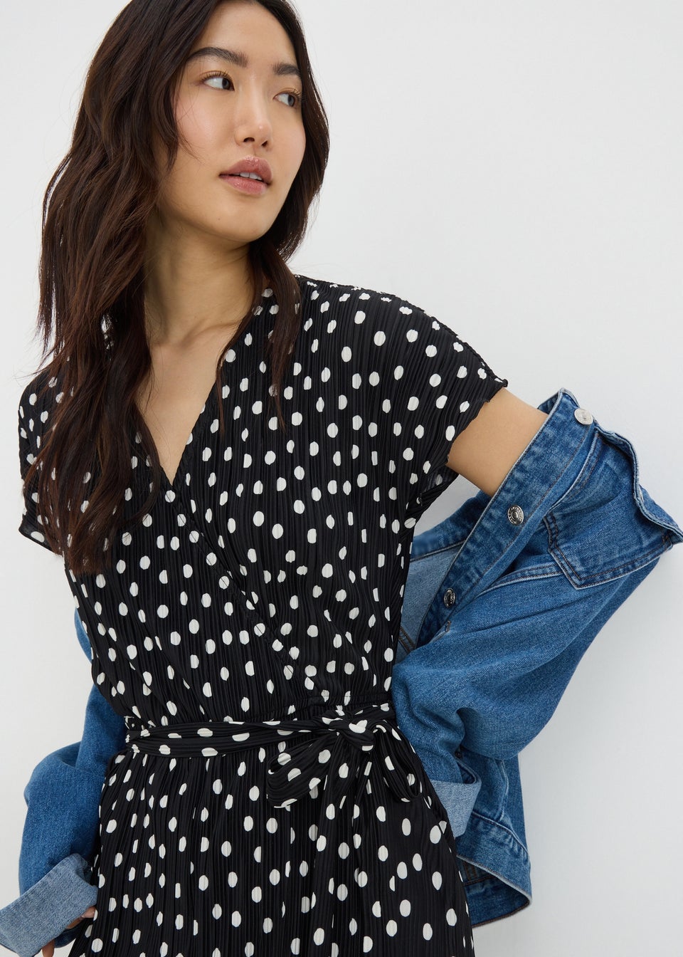 Black Monochrome Spot Plisse Culotte Jumpsuit