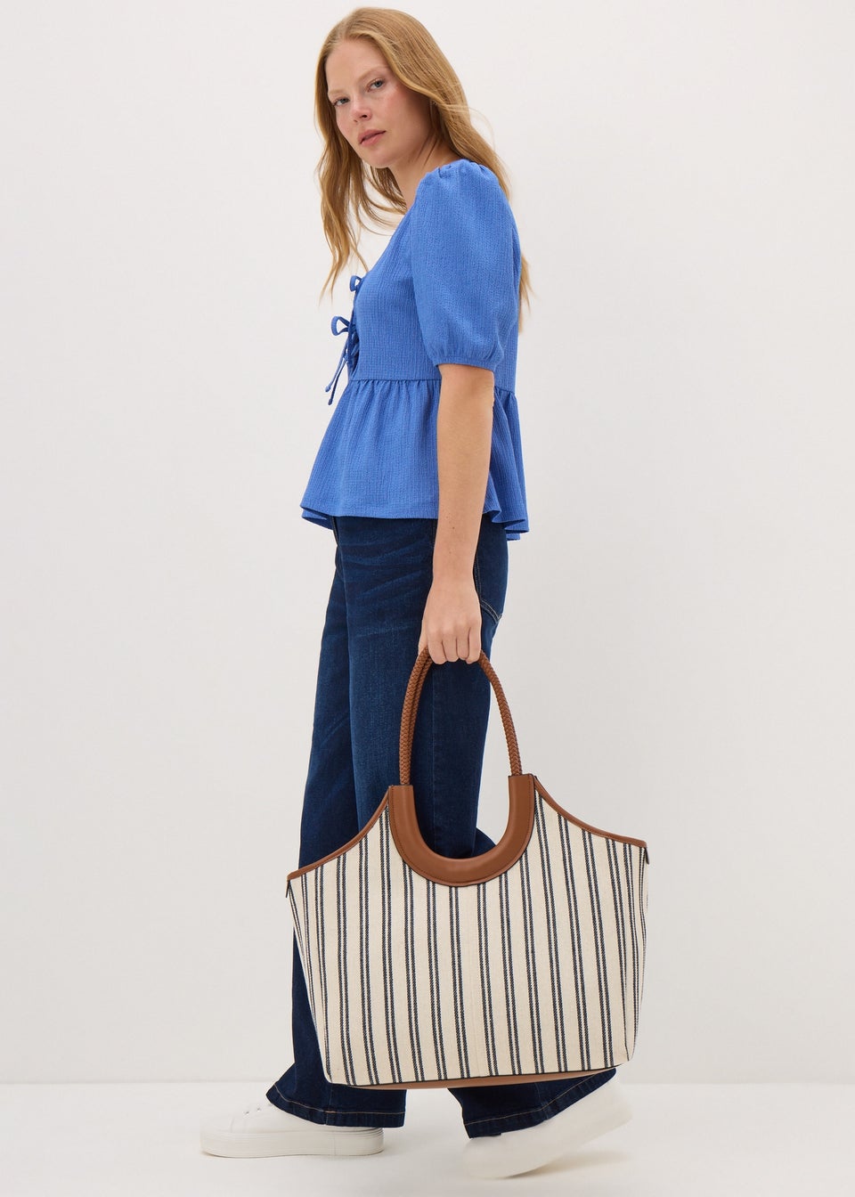 Natural Stripe Large Canvas Tote Bag