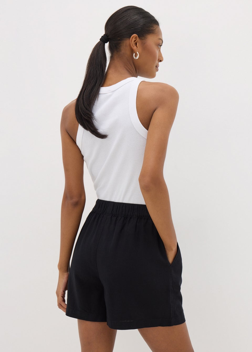 Black Linen Blend Shorts