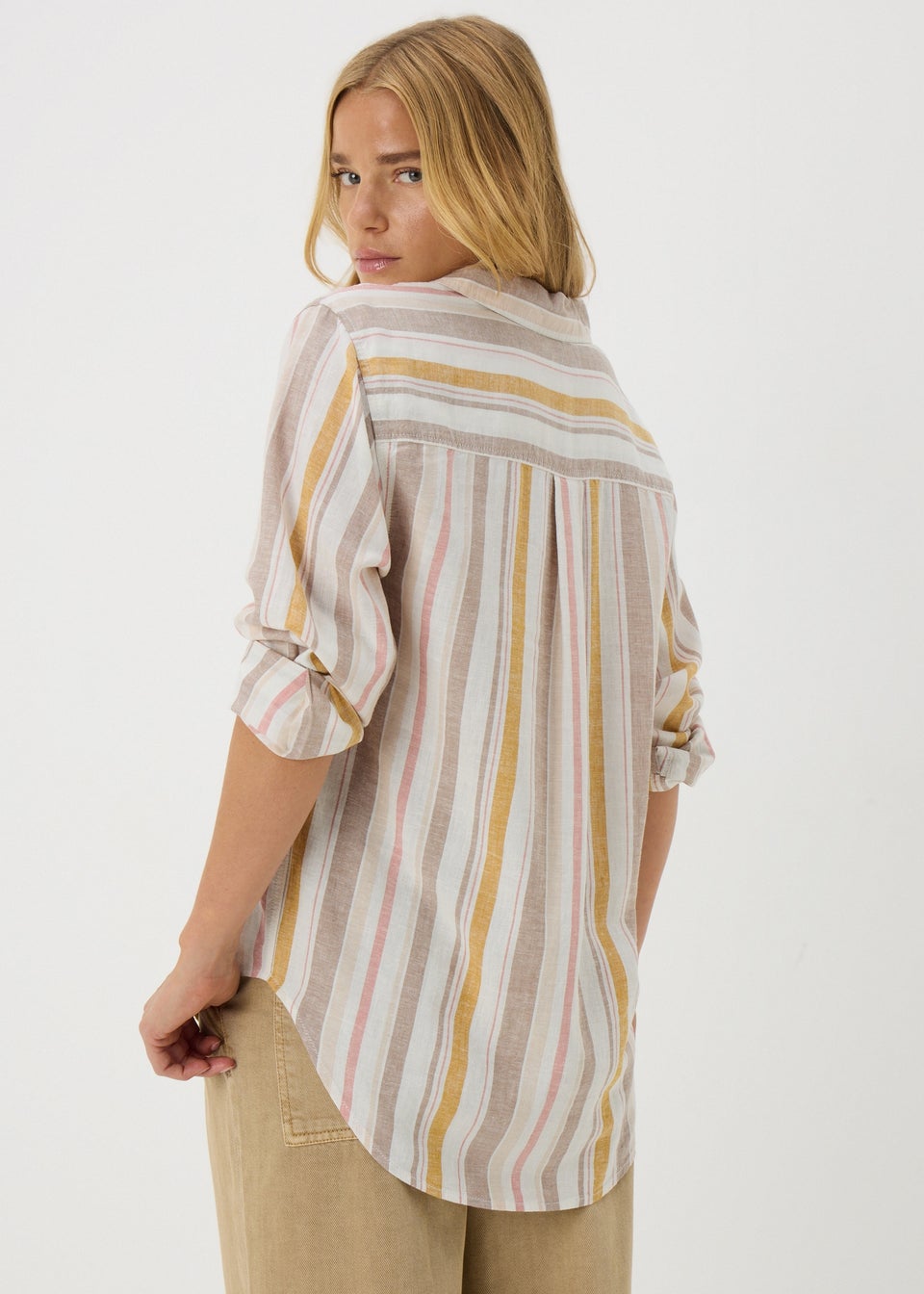 Cream Stripe Linen Blend Shirt