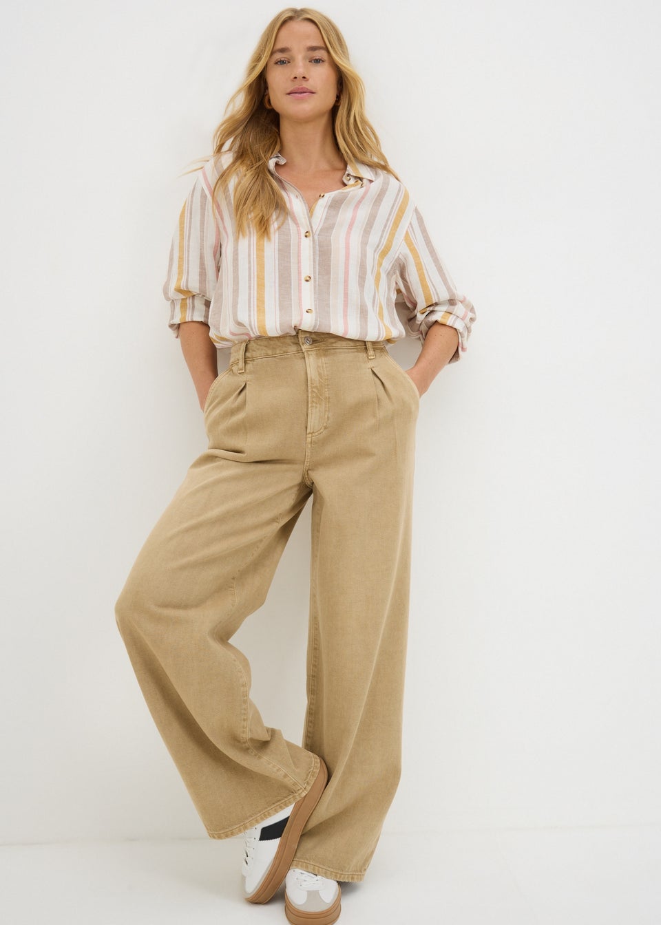 Cream Stripe Linen Blend Shirt