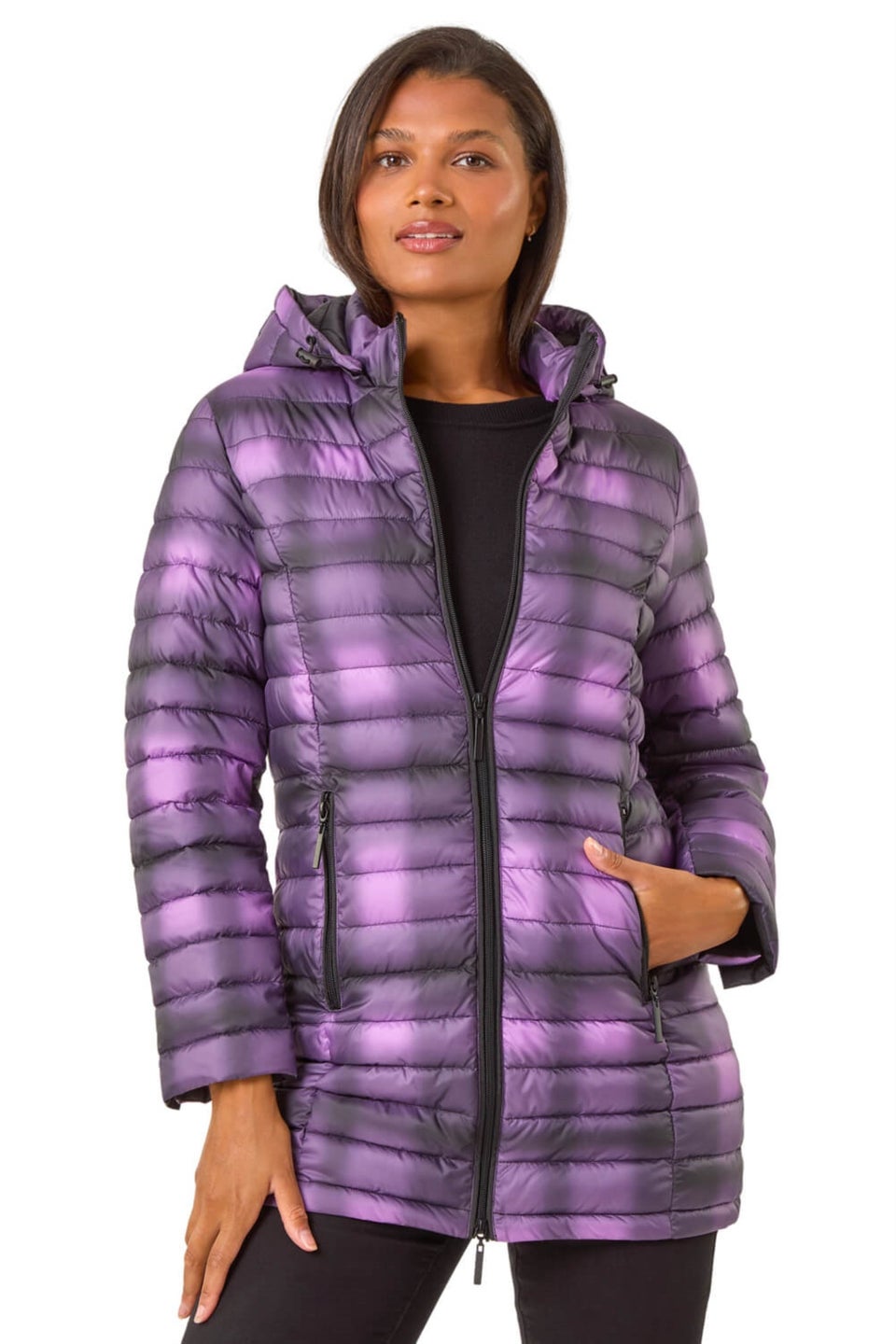 Check padded coat top