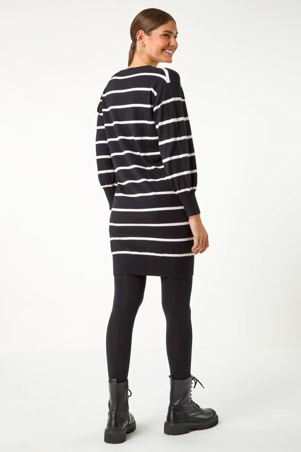 Roman Black Stripe V-Neck Knit Jumper Dress