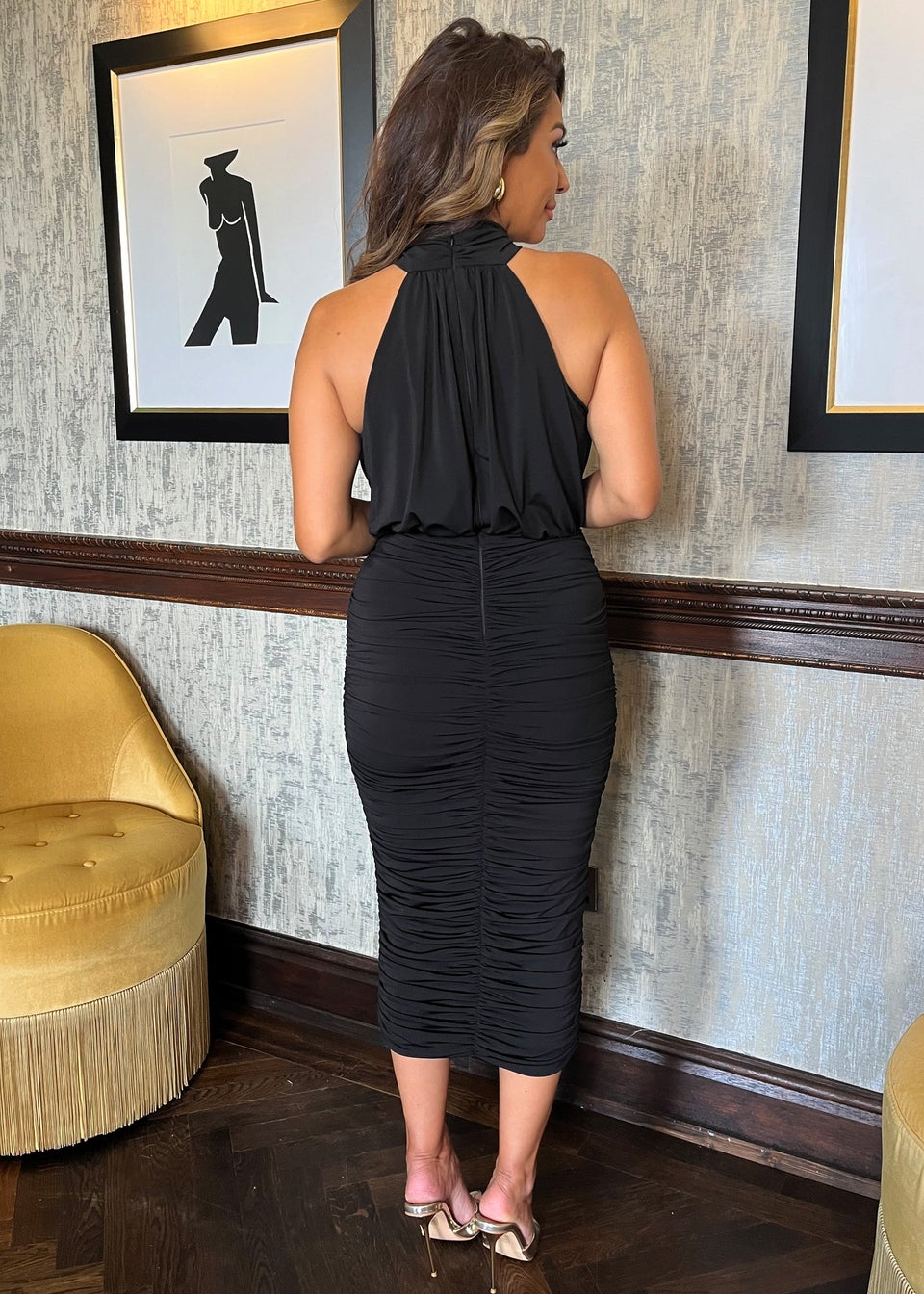 AX Paris Black Halter Neck Ruched Bodycon Midi Dress