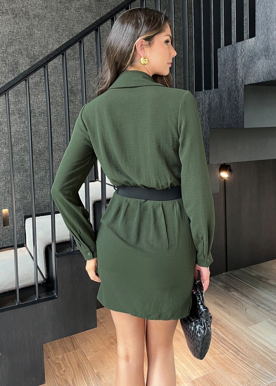AX Paris Olive Wrap Top Long Sleeve Belted Mini Dress