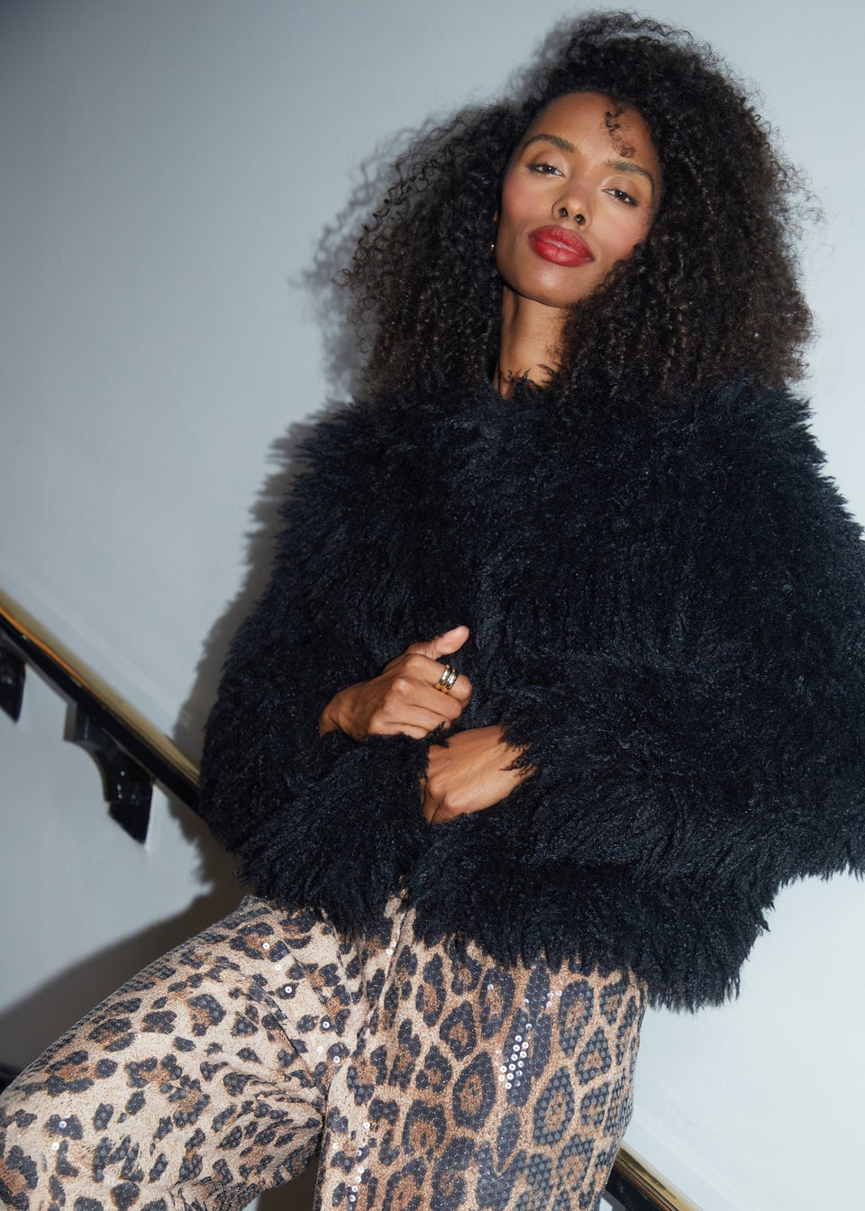 Threadbare Black Ernie Mongolian Faux Fur Vintage Style Coat Matalan