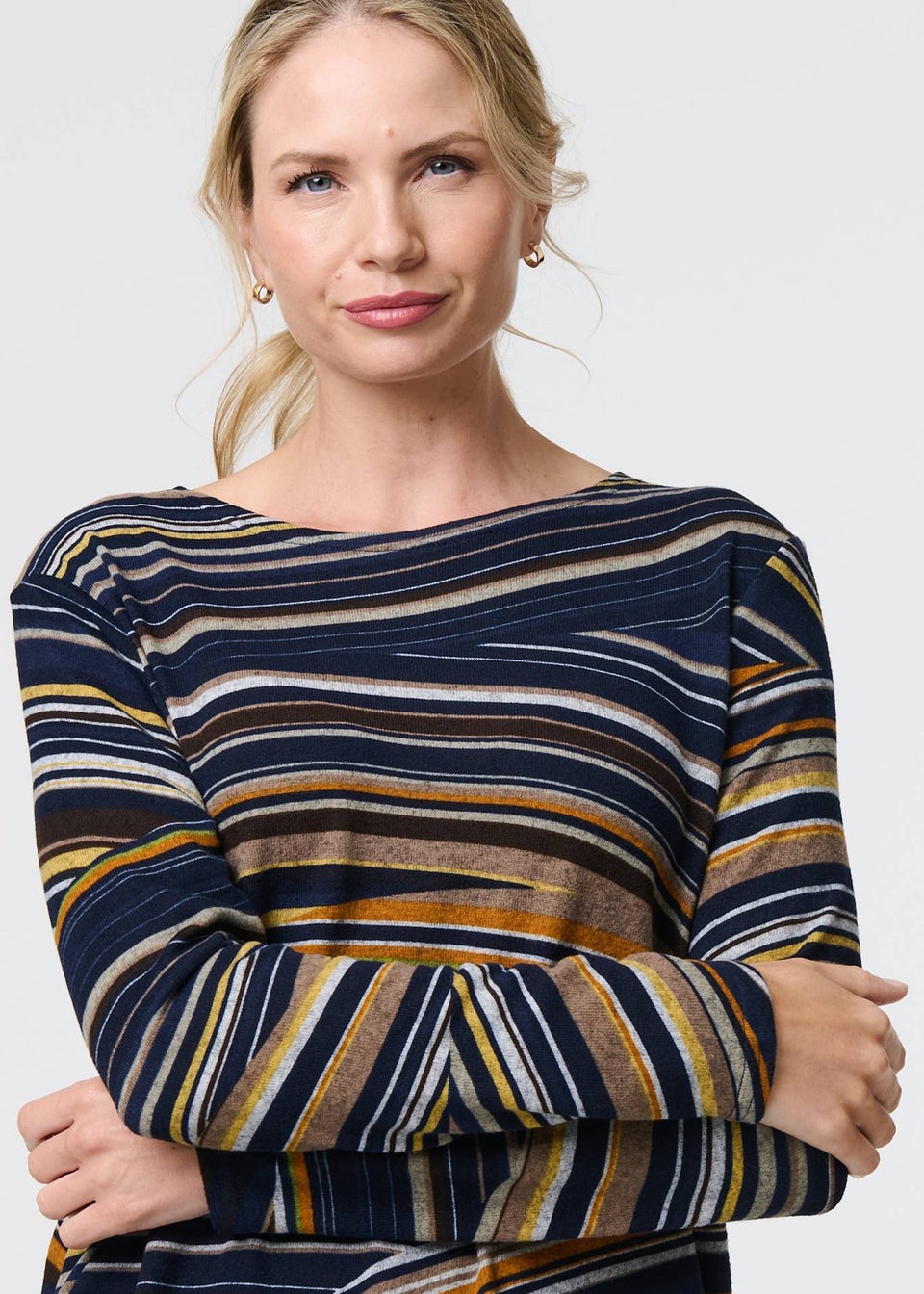 Izabel London Blue Stripe Print Long Sleeve Tunic Top