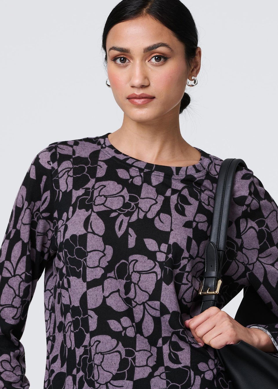 Izabel London Purple Floral Print Relaxed Long Sleeve Top