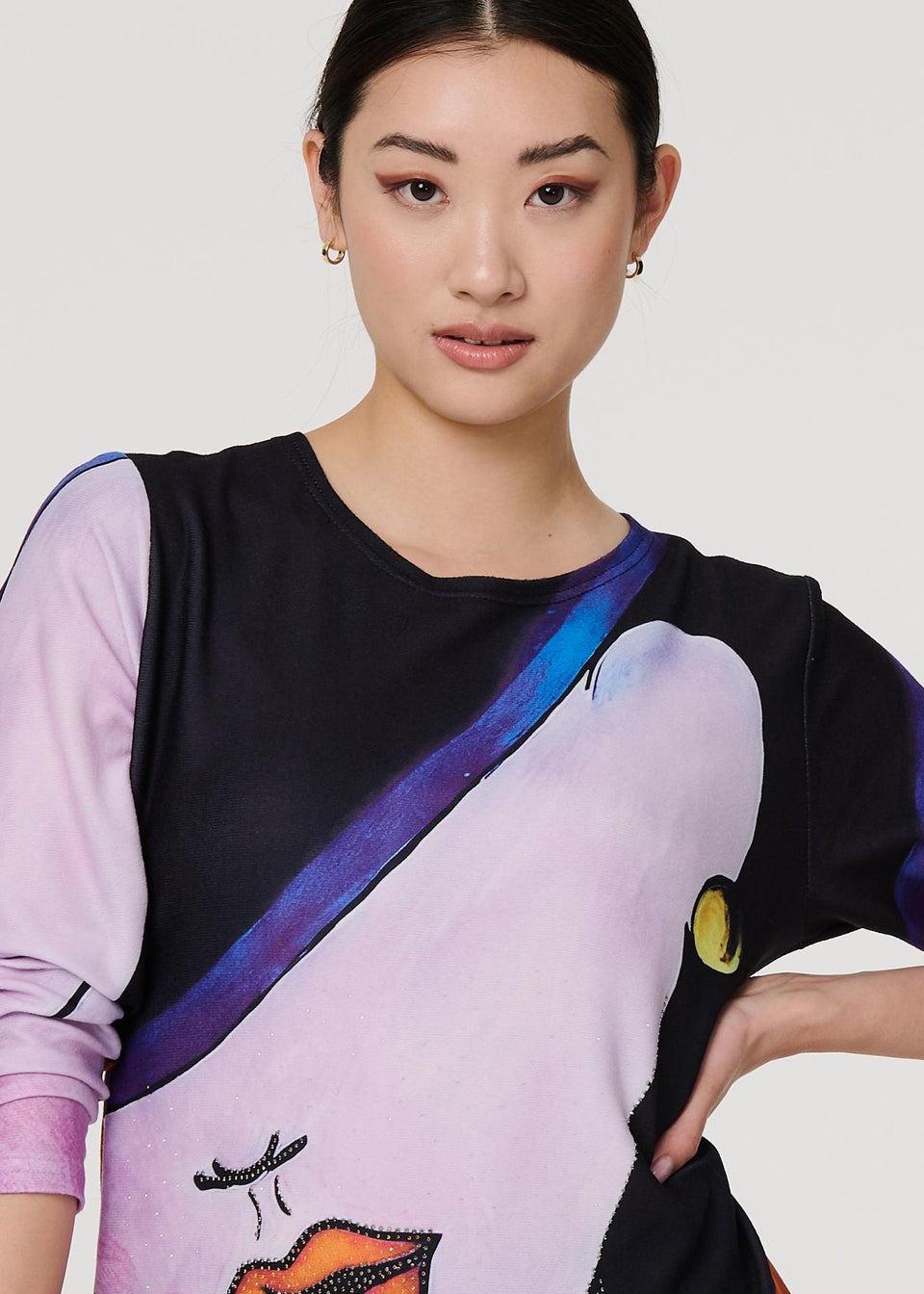 Izabel London Pink Abstract Diamante Detail Long Sleeve Top