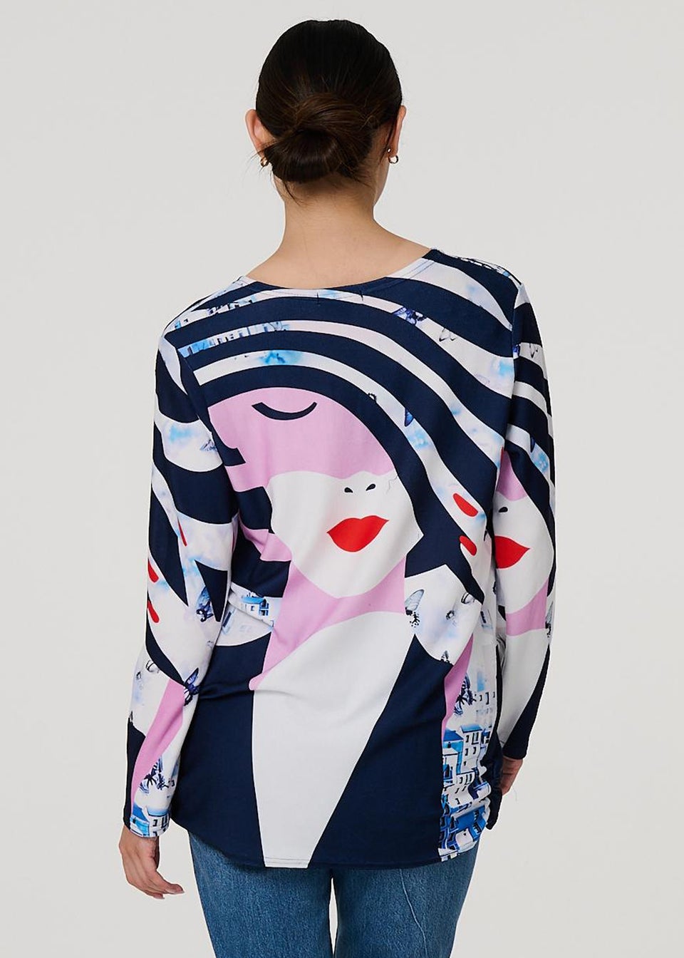 Izabel London Blue Abstract Print Long Sleeve Tunic Top