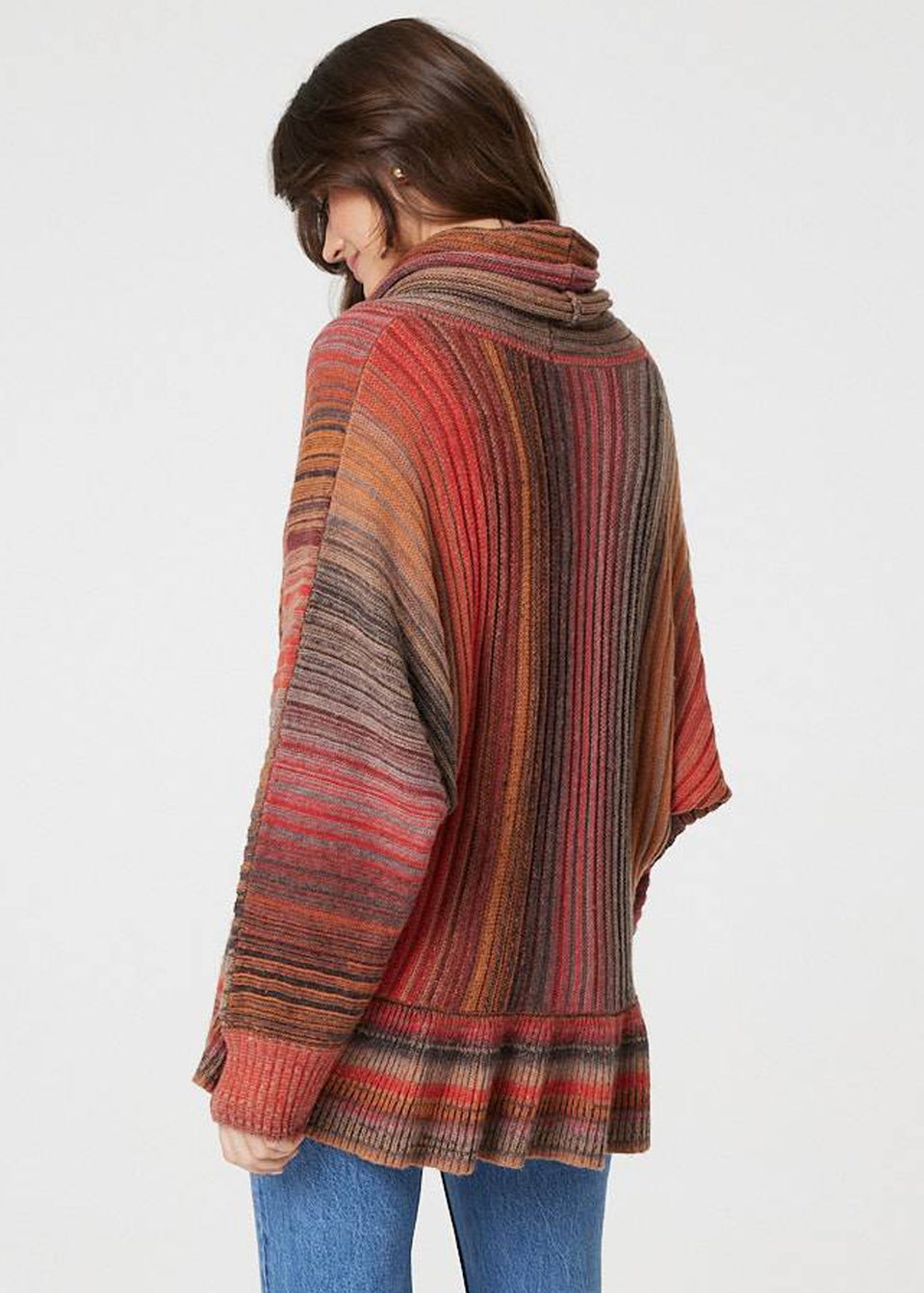 Izabel London Orange Striped Oversized Frill Roll Neck Jumper