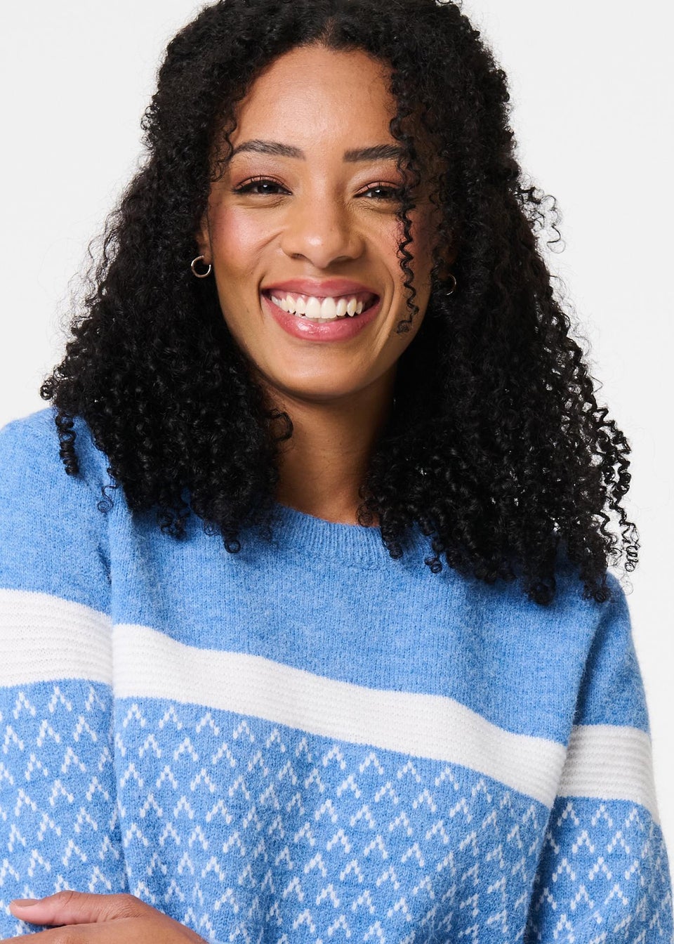 Izabel London Blue Stripe Print Relaxed Curve Hem Jumper