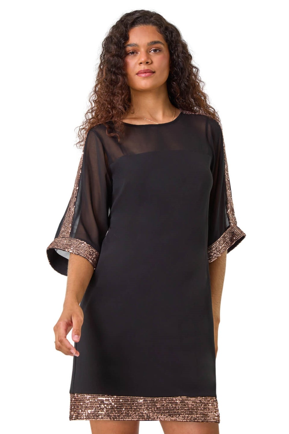 Roman Bronze Sequin Trim Shift Dress Matalan
