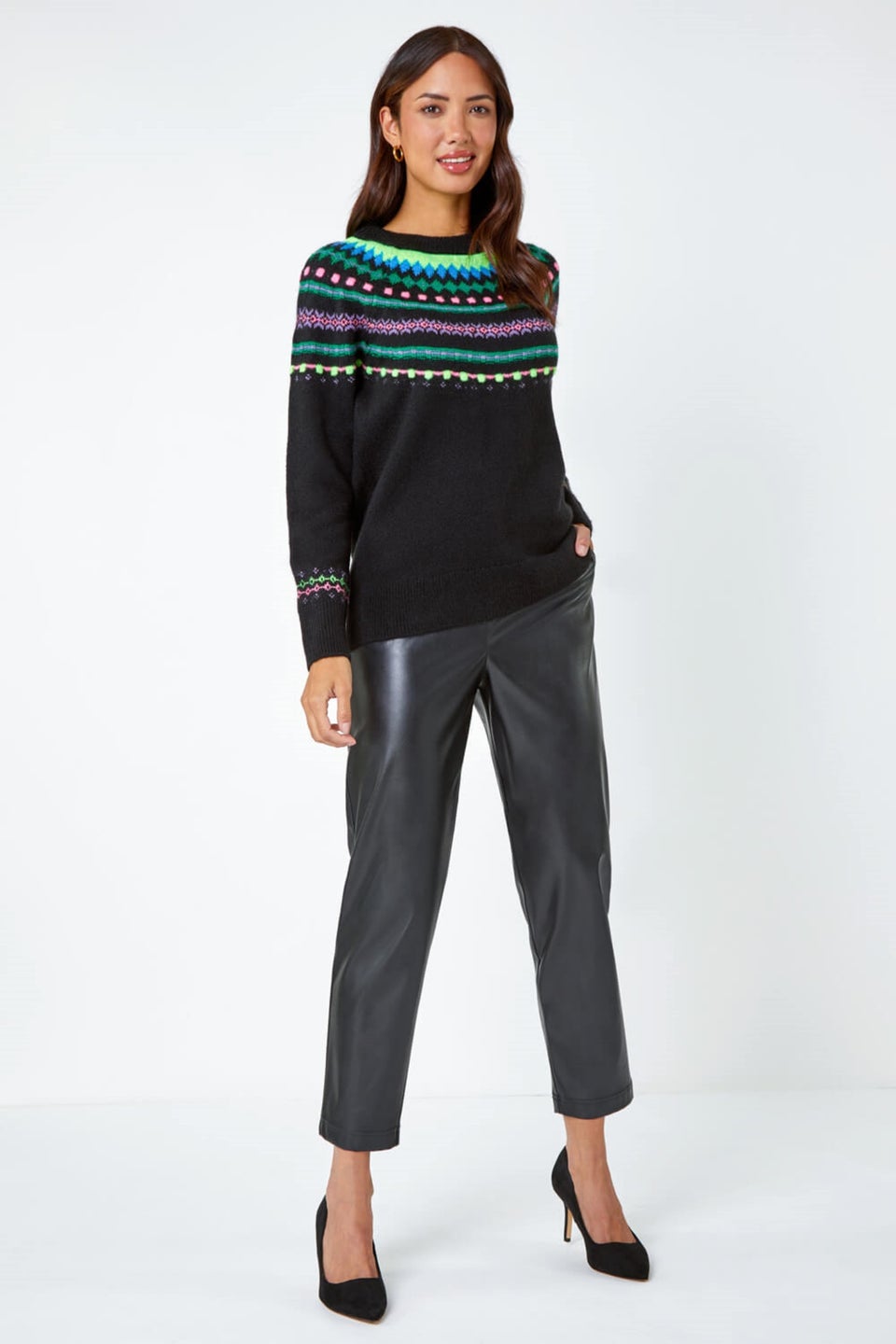 Roman Black Fairisle Stretch Knit Jumper