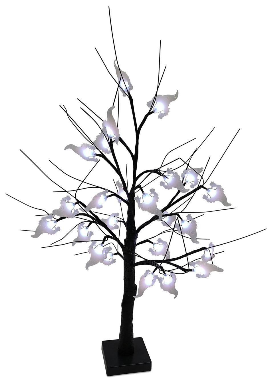 Premier Decorations Battery Operated Lit Black Tree with Ghosts & 24 White LEDs (60cm)