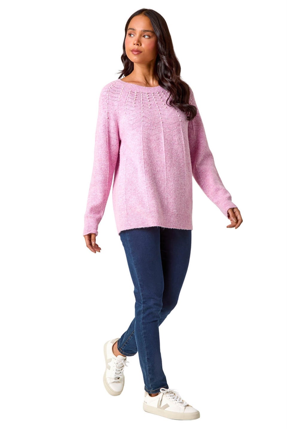 Roman Pale Pink Petite Pearl Embellished Knit Jumper